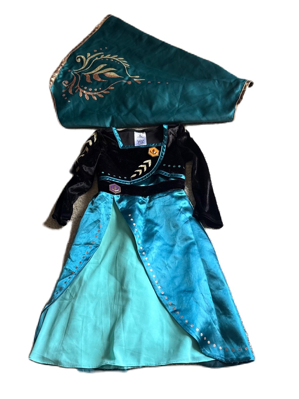 Disney Store Anna Frozen Dress Gown Sz 3 W/ Cape Halloween Costume World Land